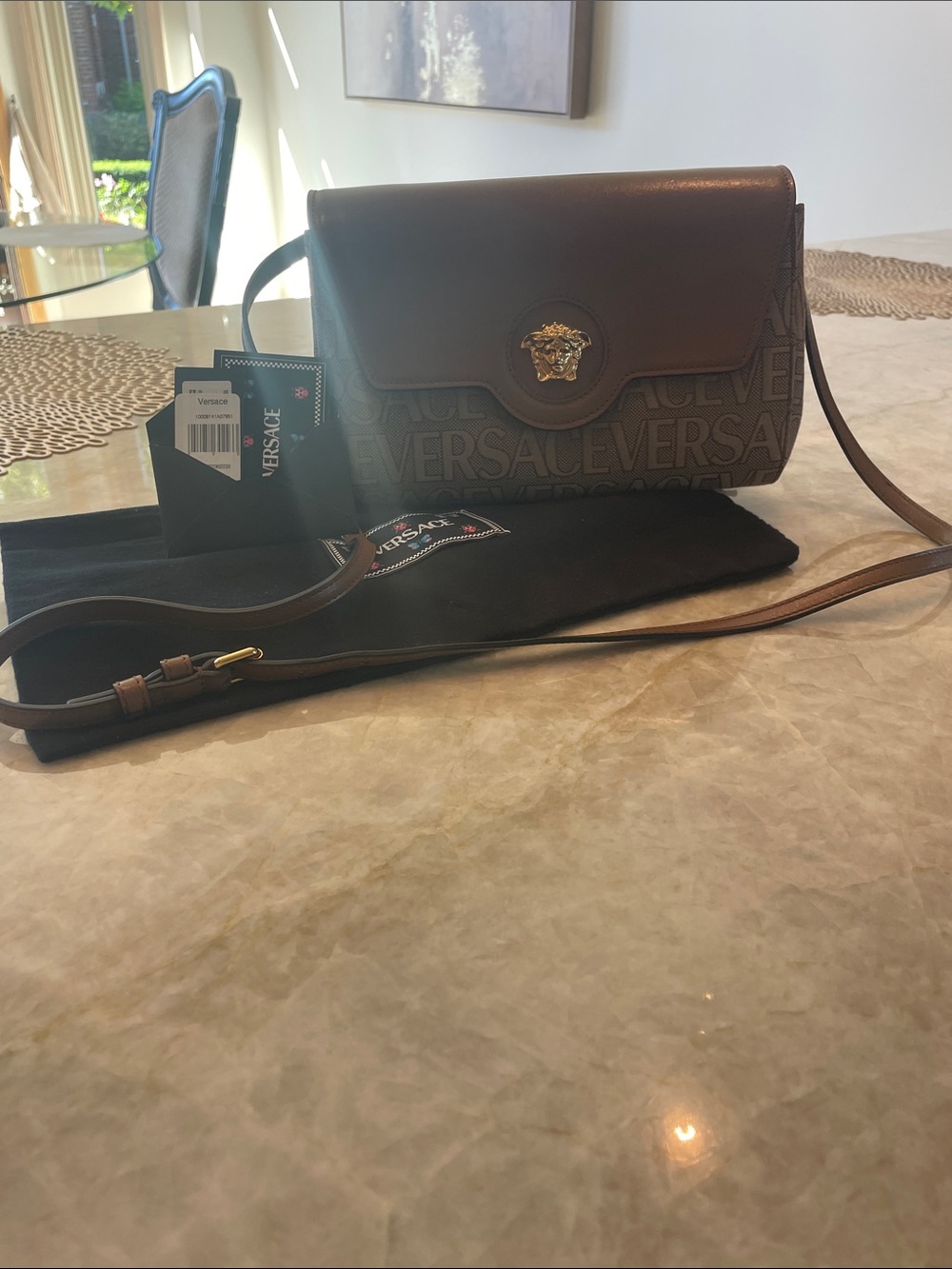 Versace Brown Leather Medusa Crossbody Shoulder Bag